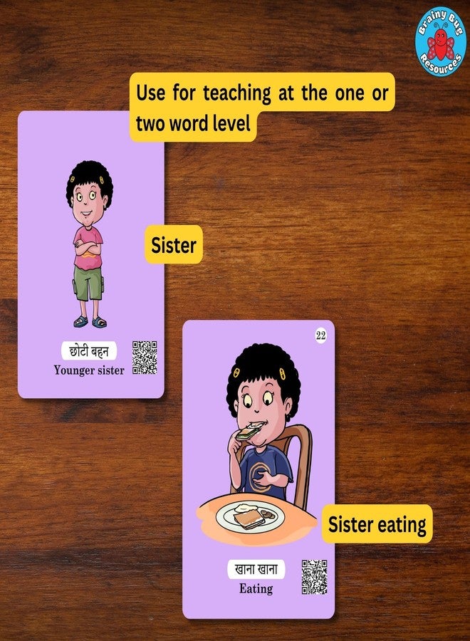 Brainy Bug Resources Hindi Flashcards with Online Audio | Bilingual Text and Audio | 70 Words and Phrases | Action Words, Animals, Family Members, Numbers, Colours | Special Needs Kids - Image 3
